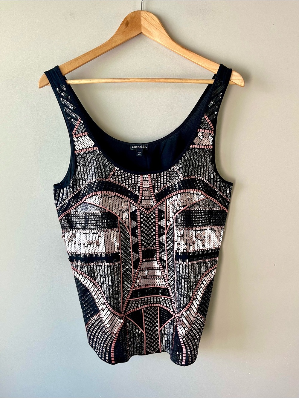 Express Black Sequin Pink & Silver Geometric Tank Size Medium - Going Out Top